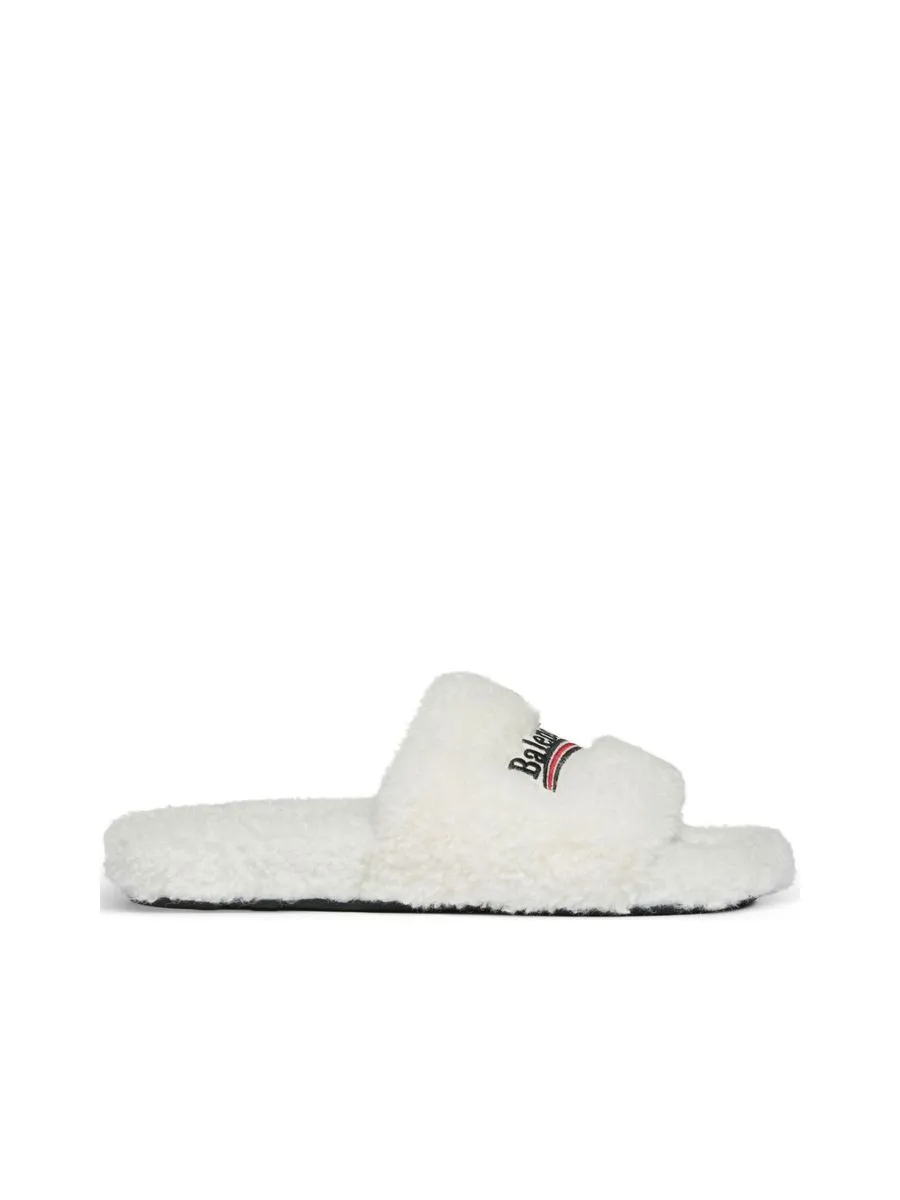 Furry Slides Sandal in White