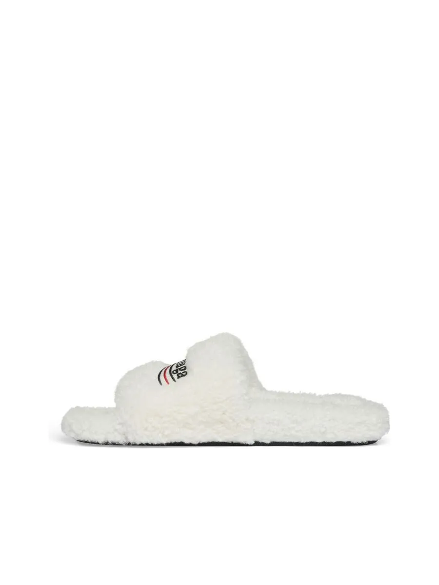 Furry Slides Sandal in White