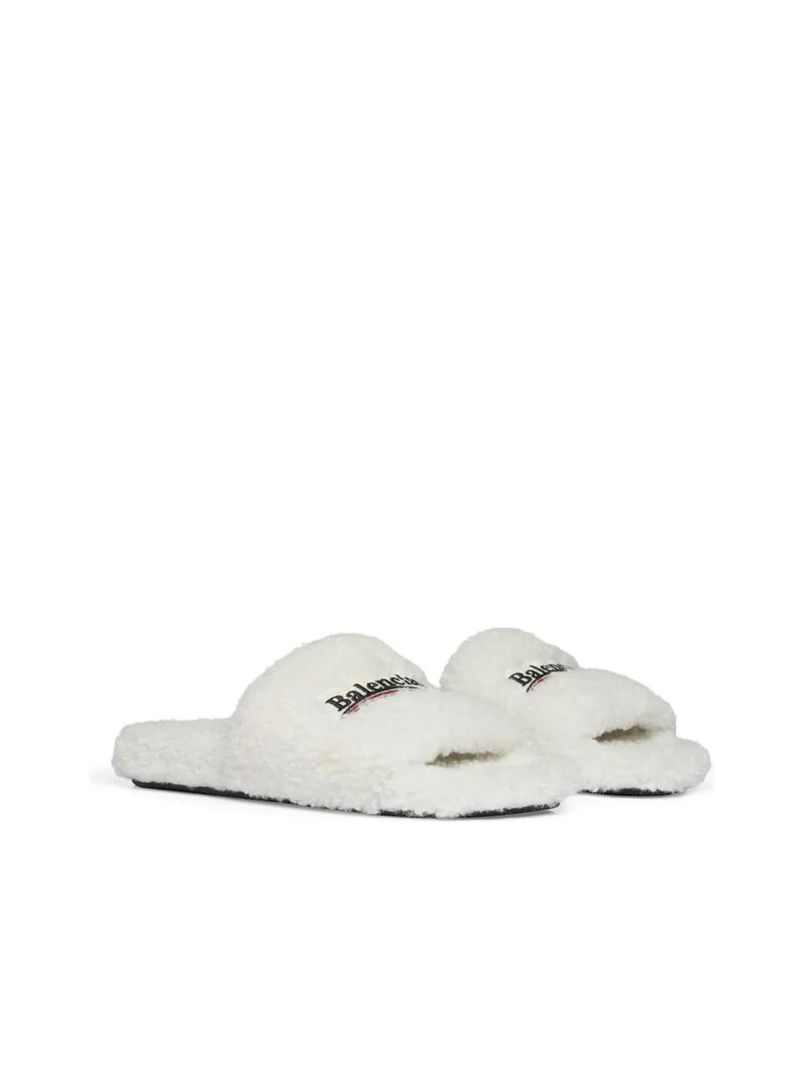 Furry Slides Sandal in White