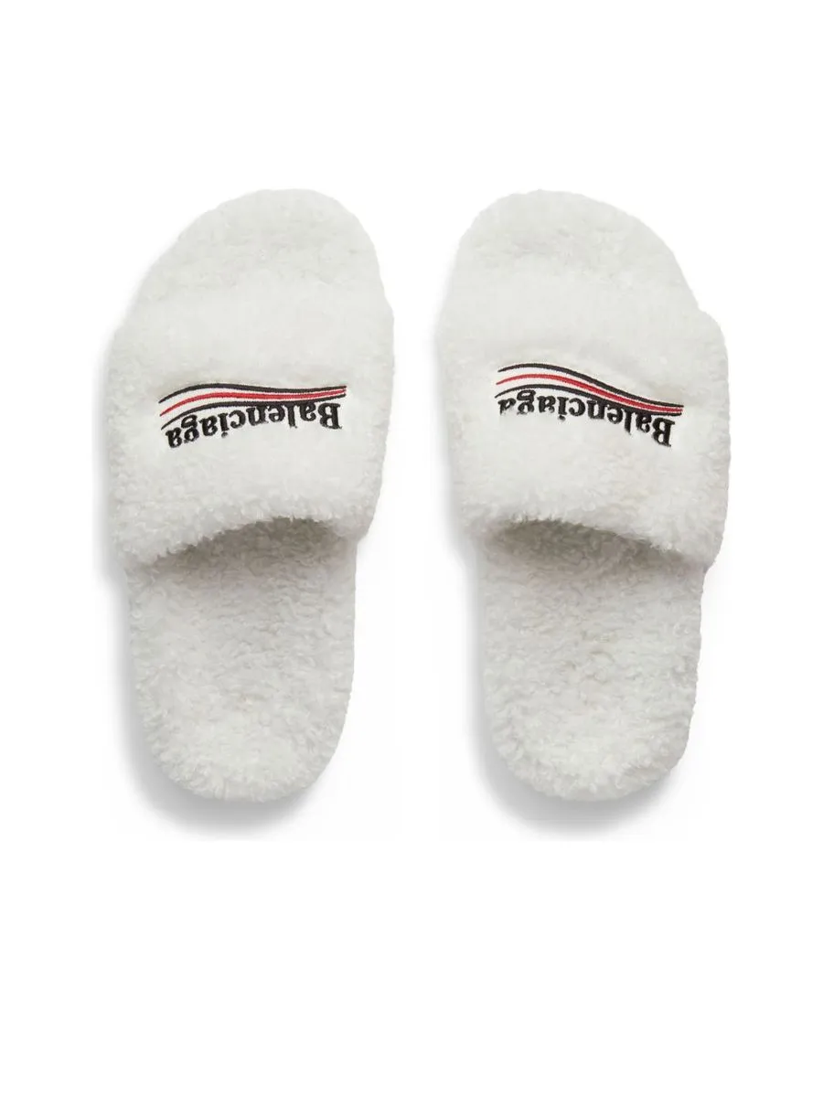 Furry Slides Sandal in White