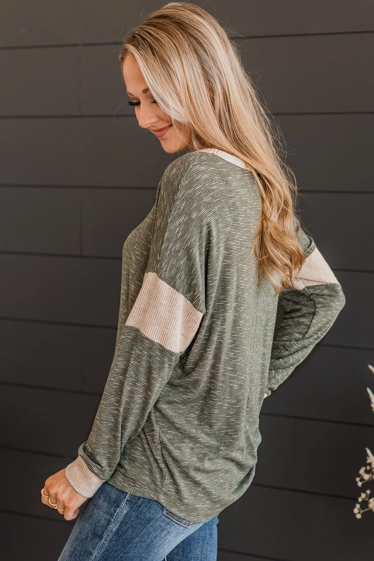 Olive & Light Taupe Knit Top