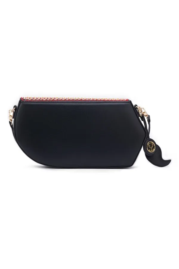 GEO Shoulder Bag Leather -  Black (With Colourful Beads)