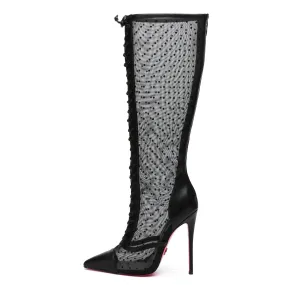 Giaro PIKANTE BLACK MESH MESH LACE KNEE BOOTS