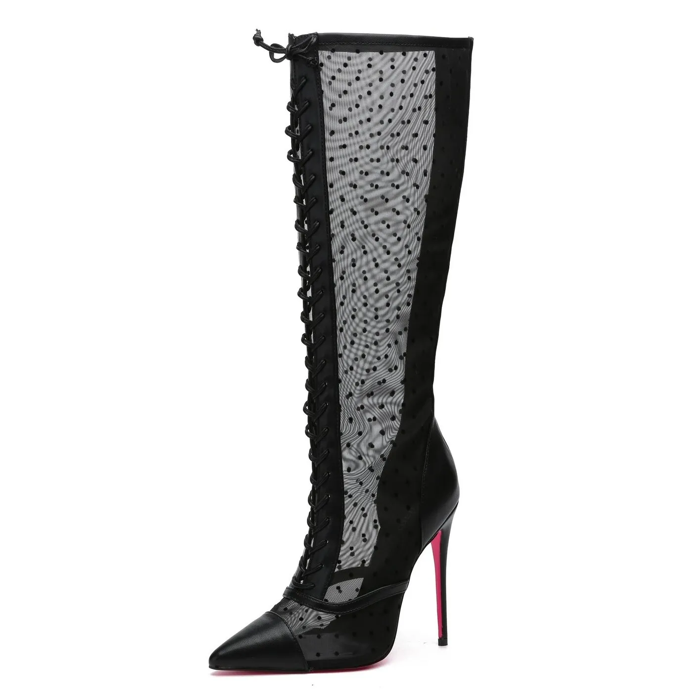 Giaro PIKANTE BLACK MESH MESH LACE KNEE BOOTS