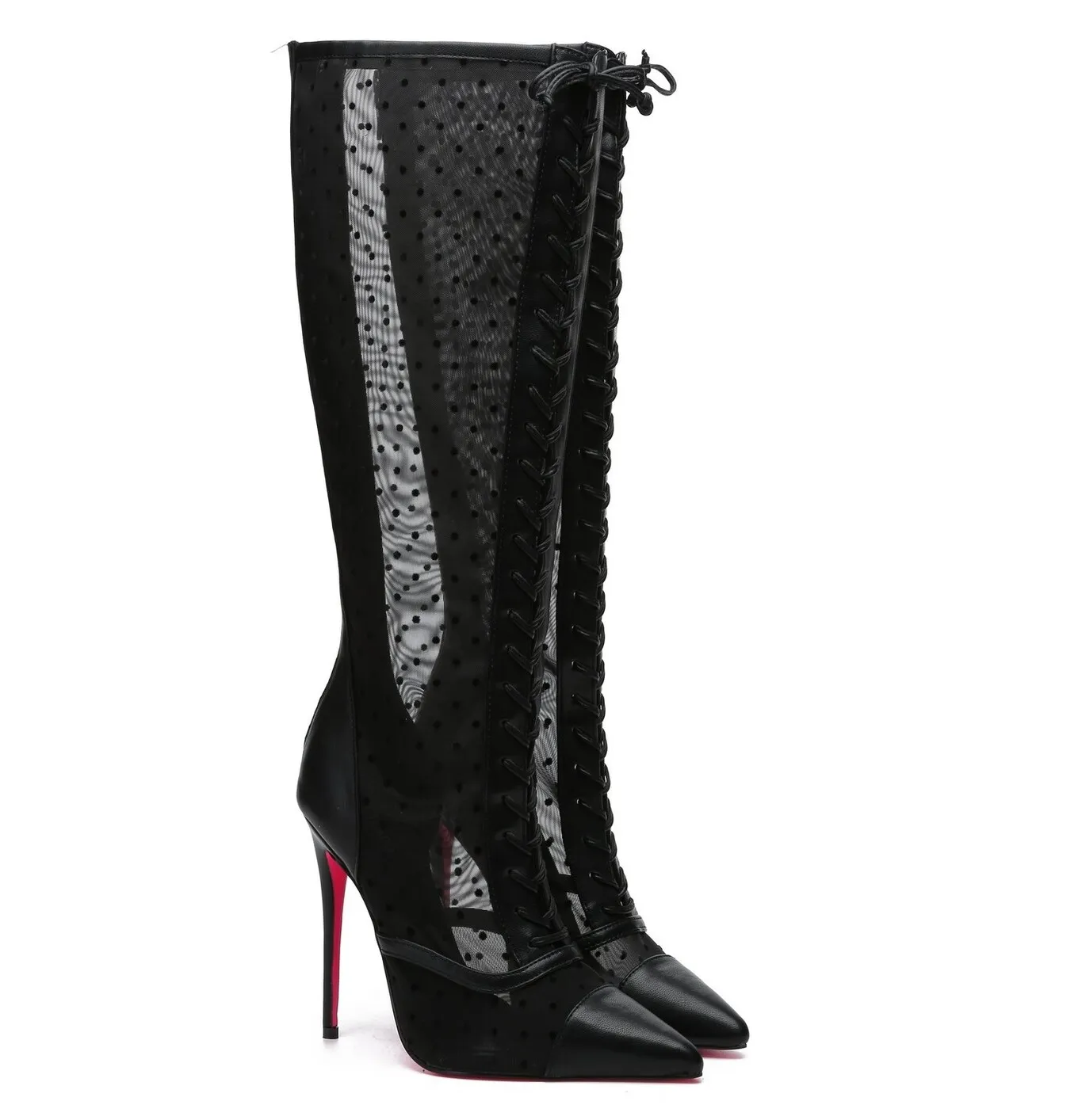 Giaro PIKANTE BLACK MESH MESH LACE KNEE BOOTS