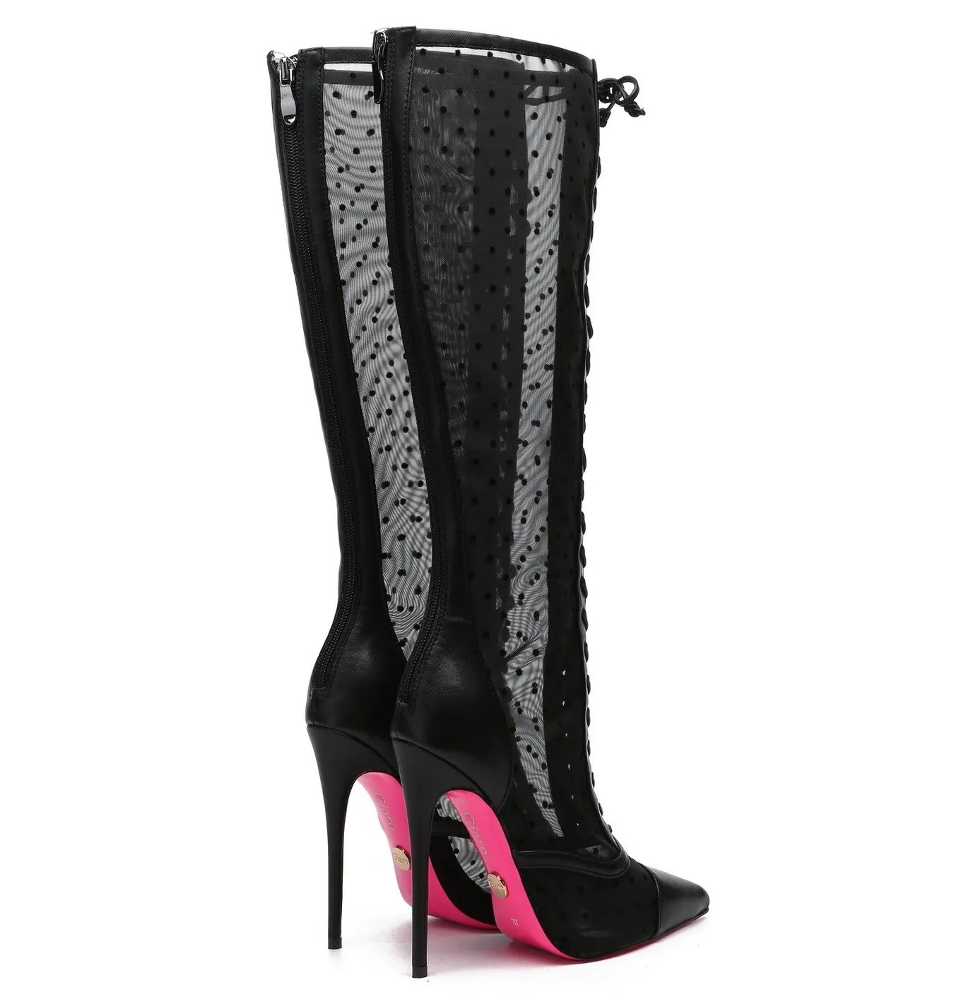 Giaro PIKANTE BLACK MESH MESH LACE KNEE BOOTS