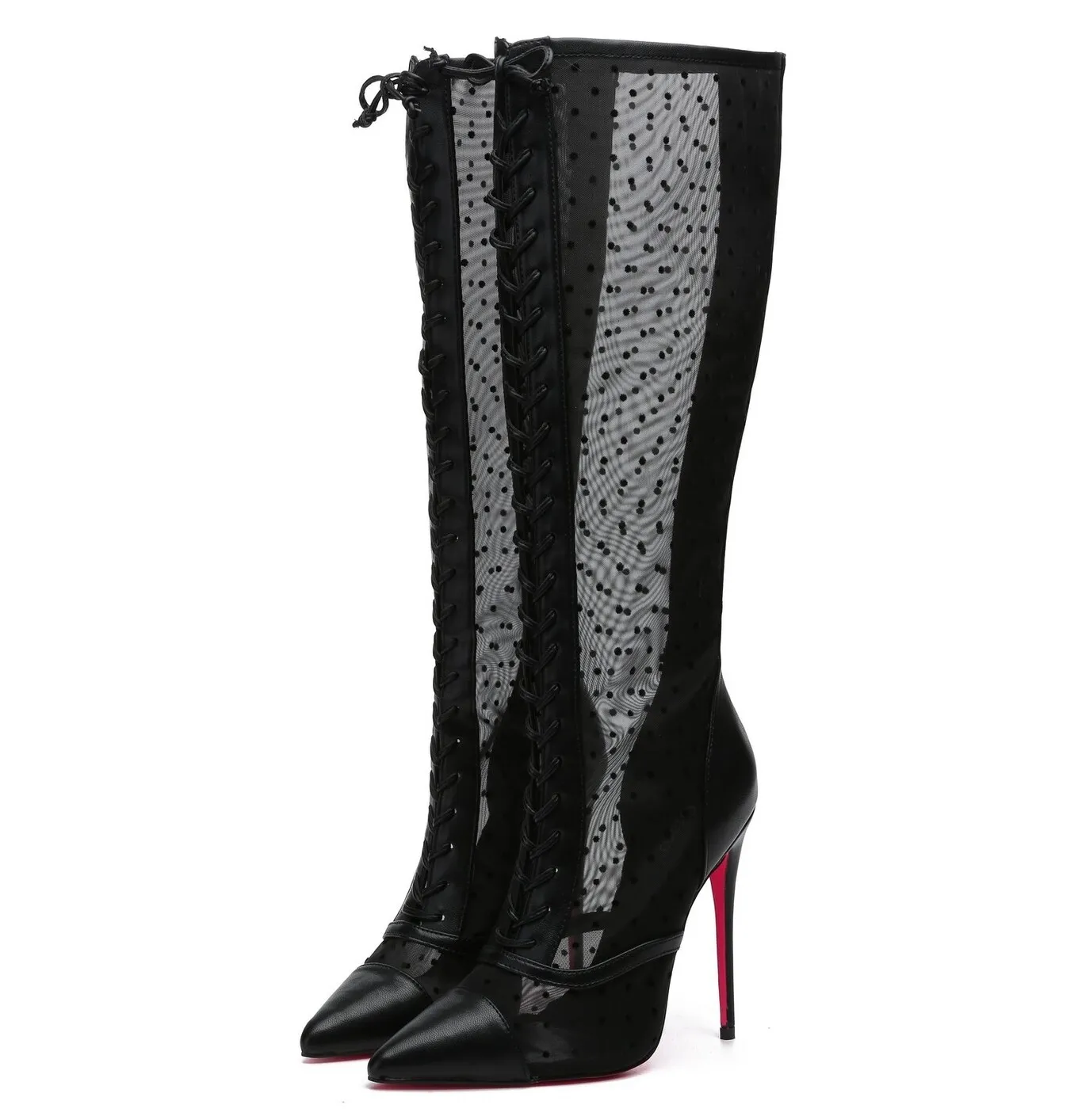 Giaro PIKANTE BLACK MESH MESH LACE KNEE BOOTS