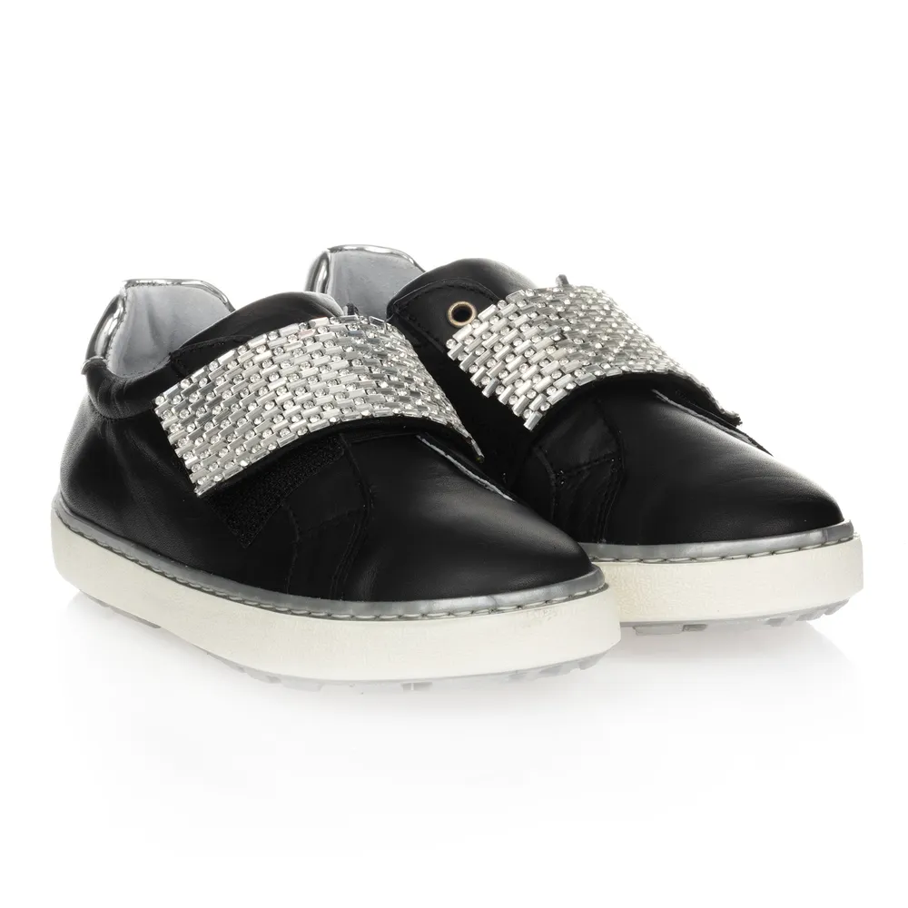 Girls Black Leather Trainers