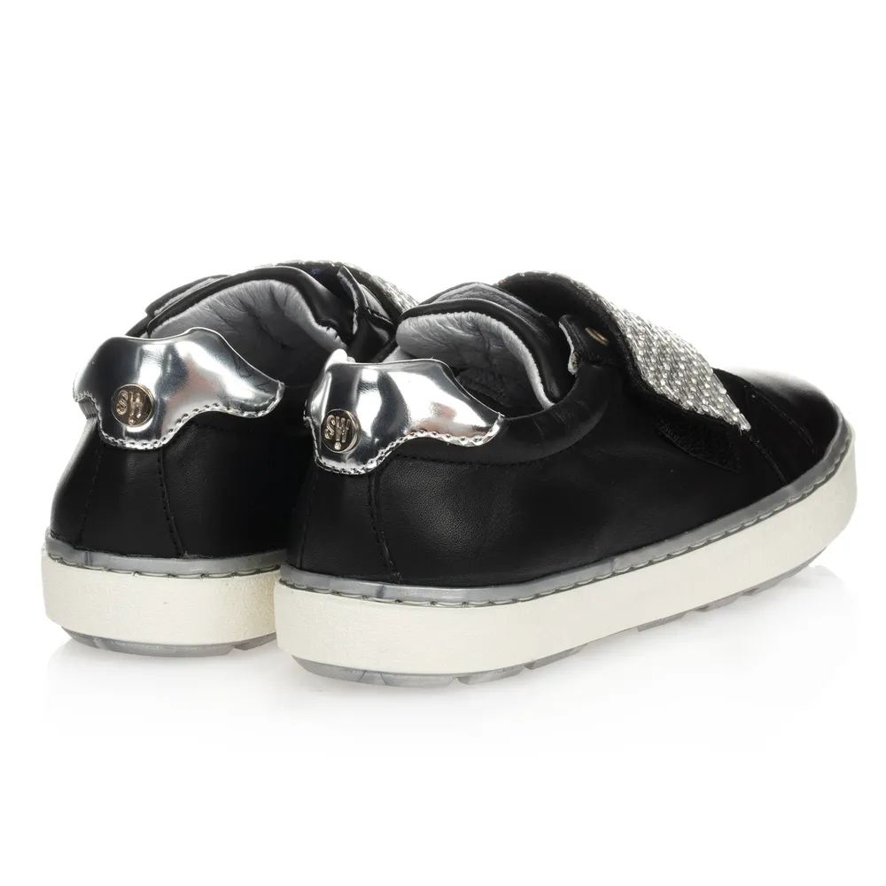 Girls Black Leather Trainers