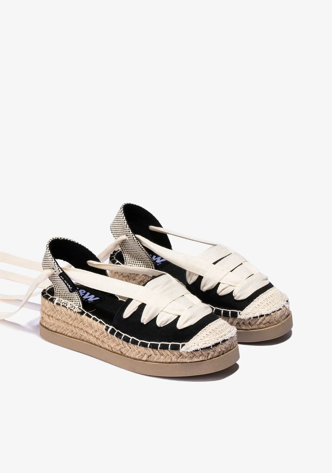 Girl's Black Wedge Espadrilles Canvas B&W