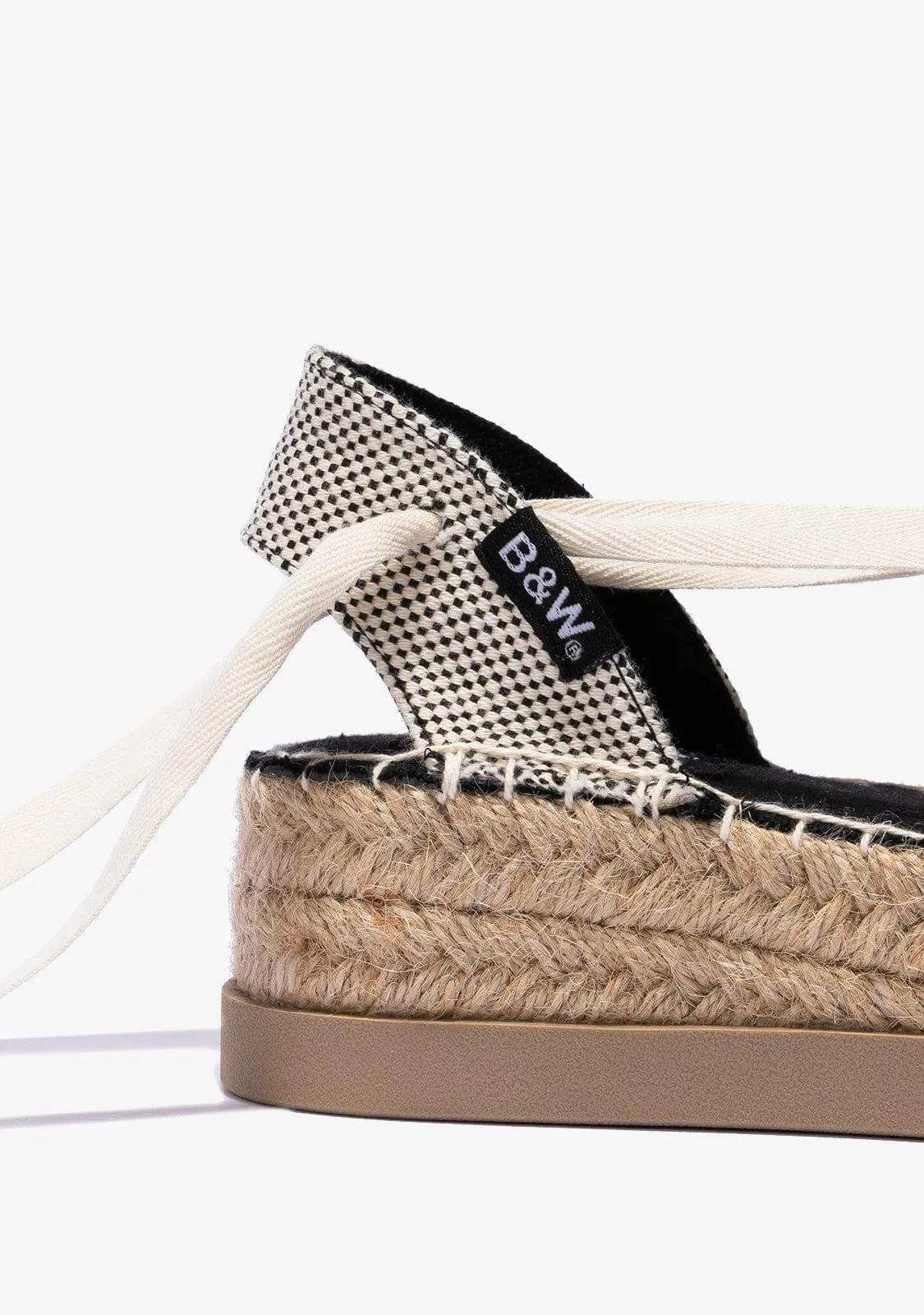 Girl's Black Wedge Espadrilles Canvas B&W