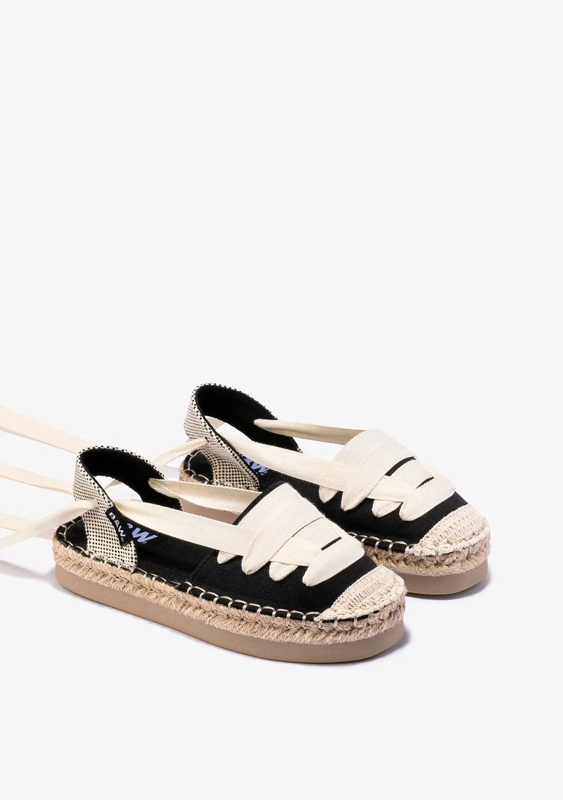 Girl's Black With Bow Espadrilles Canvas B&W