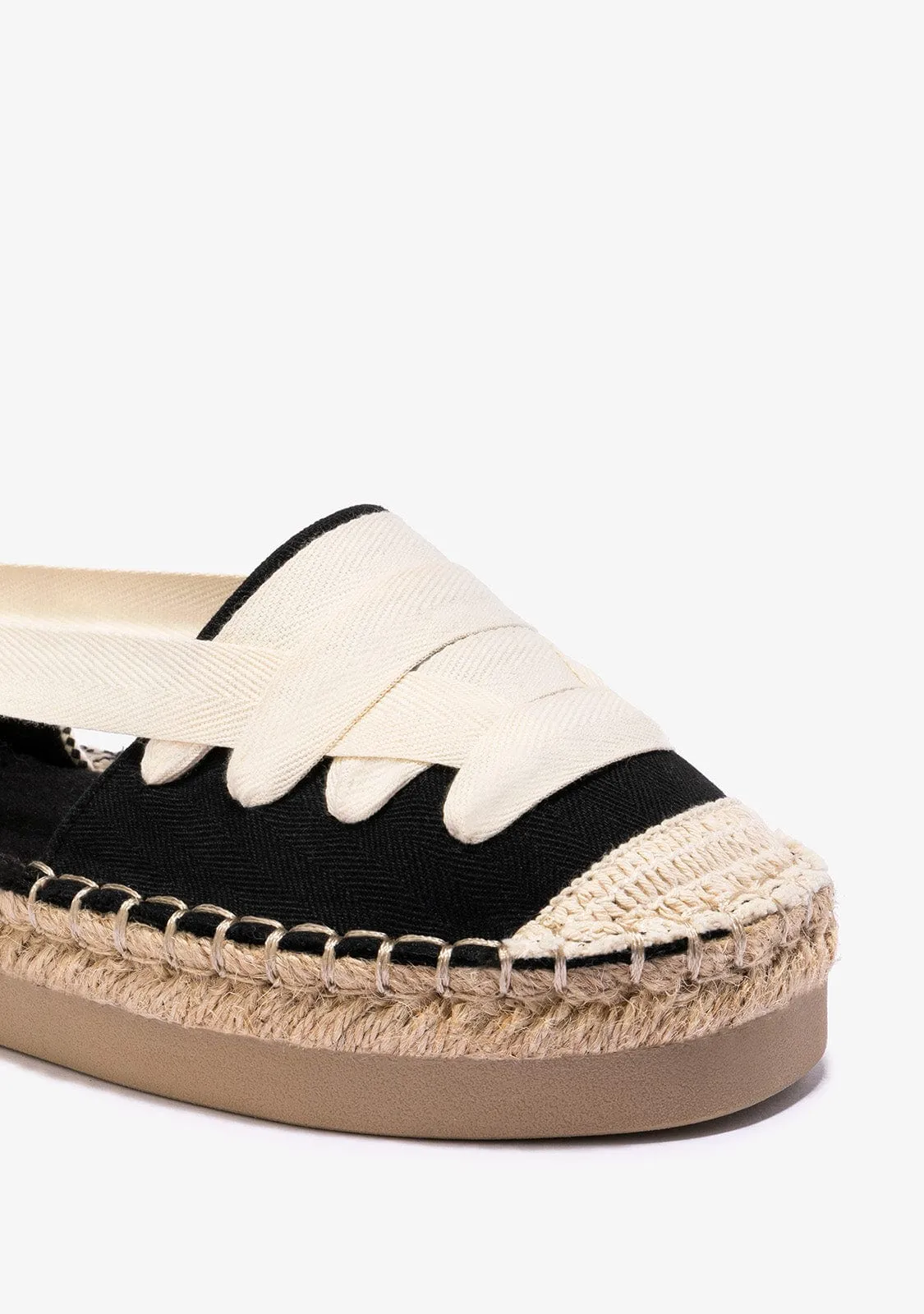 Girl's Black With Bow Espadrilles Canvas B&W