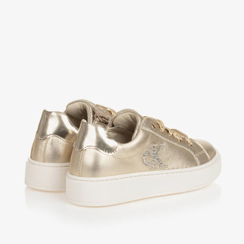 Girls Gold Leather Trainers