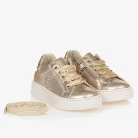 Girls Gold Leather Trainers