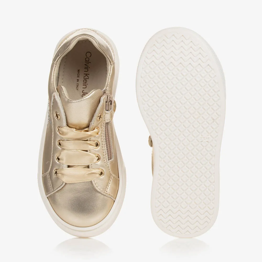 Girls Gold Leather Trainers