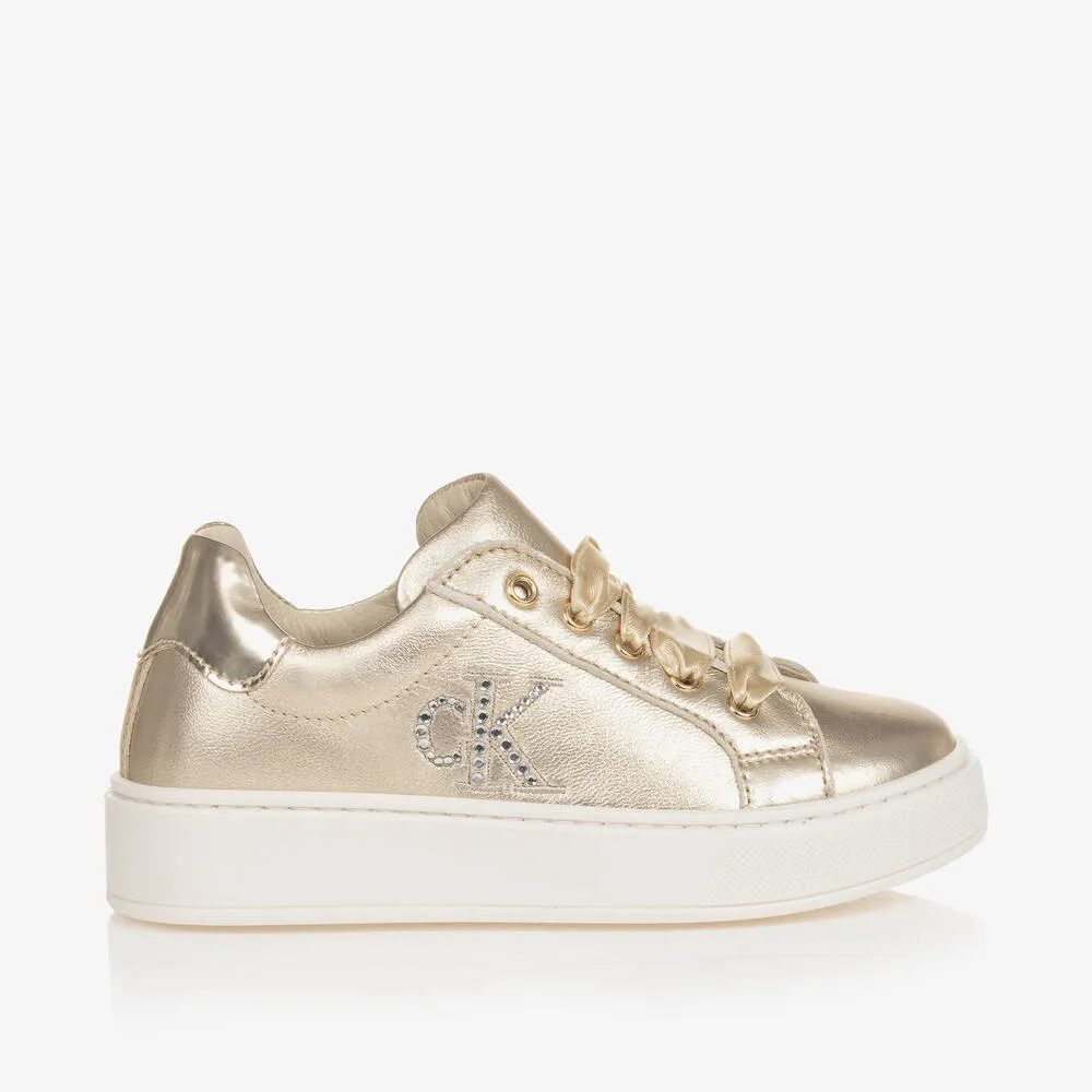 Girls Gold Leather Trainers