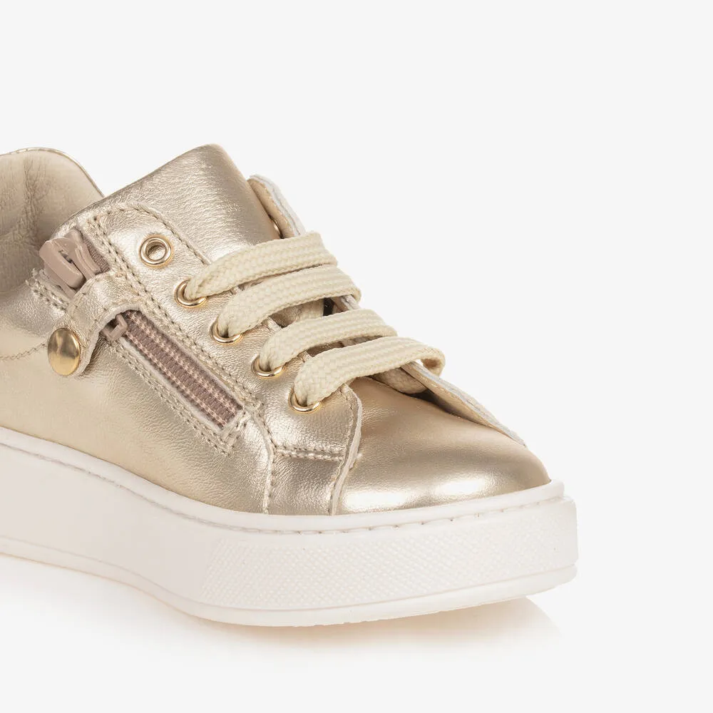 Girls Gold Leather Trainers