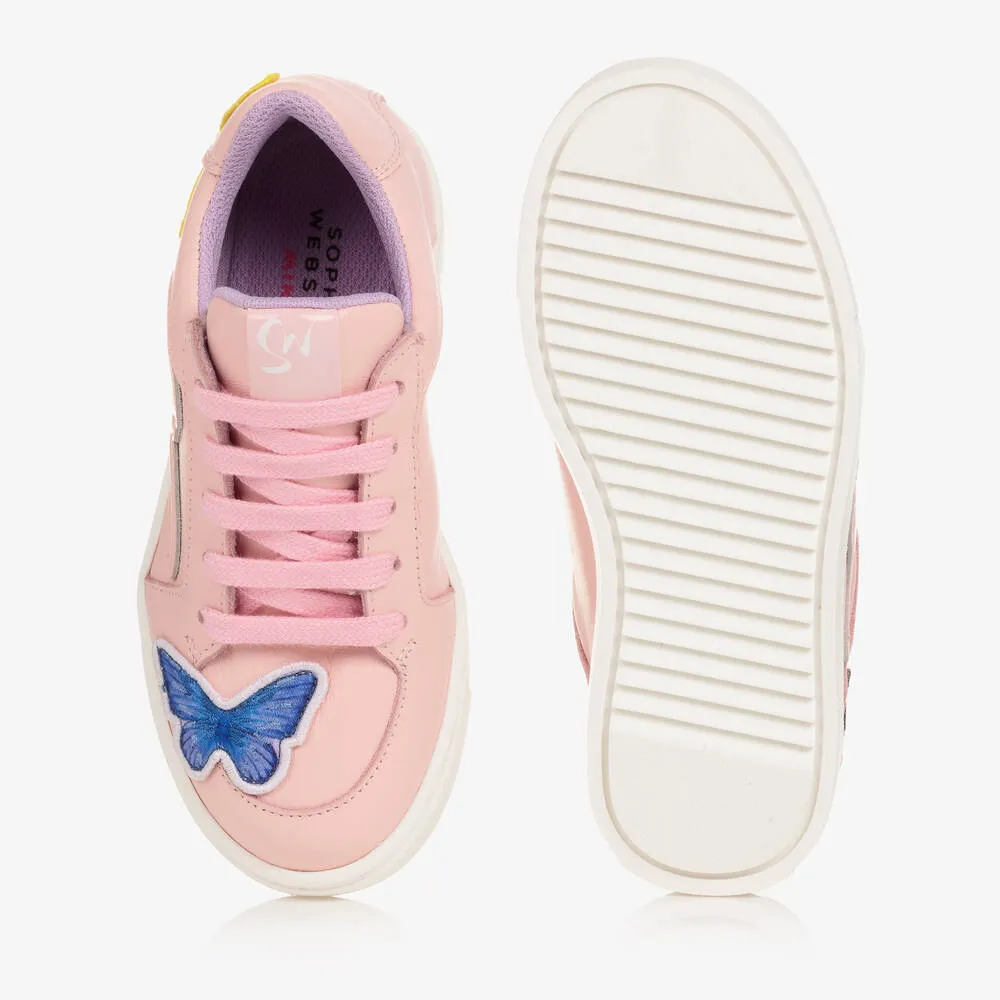 Girls Pink Leather Butterfly Trainers