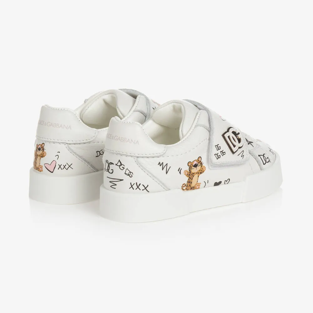 Girls White Leather Logo Trainers