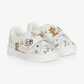 Girls White Leather Logo Trainers