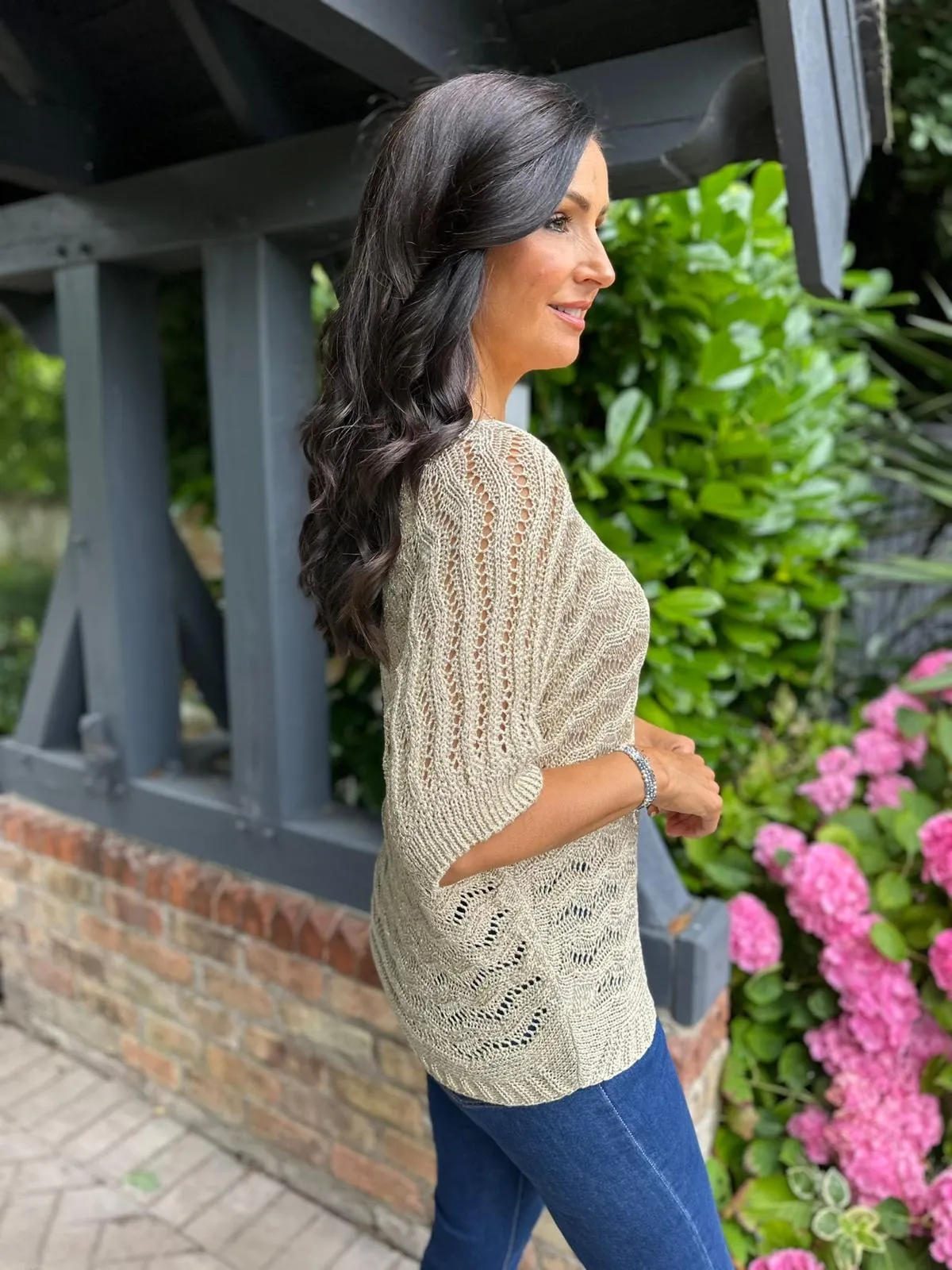 Gold Batwing Sweater Wave Pattern Sharon