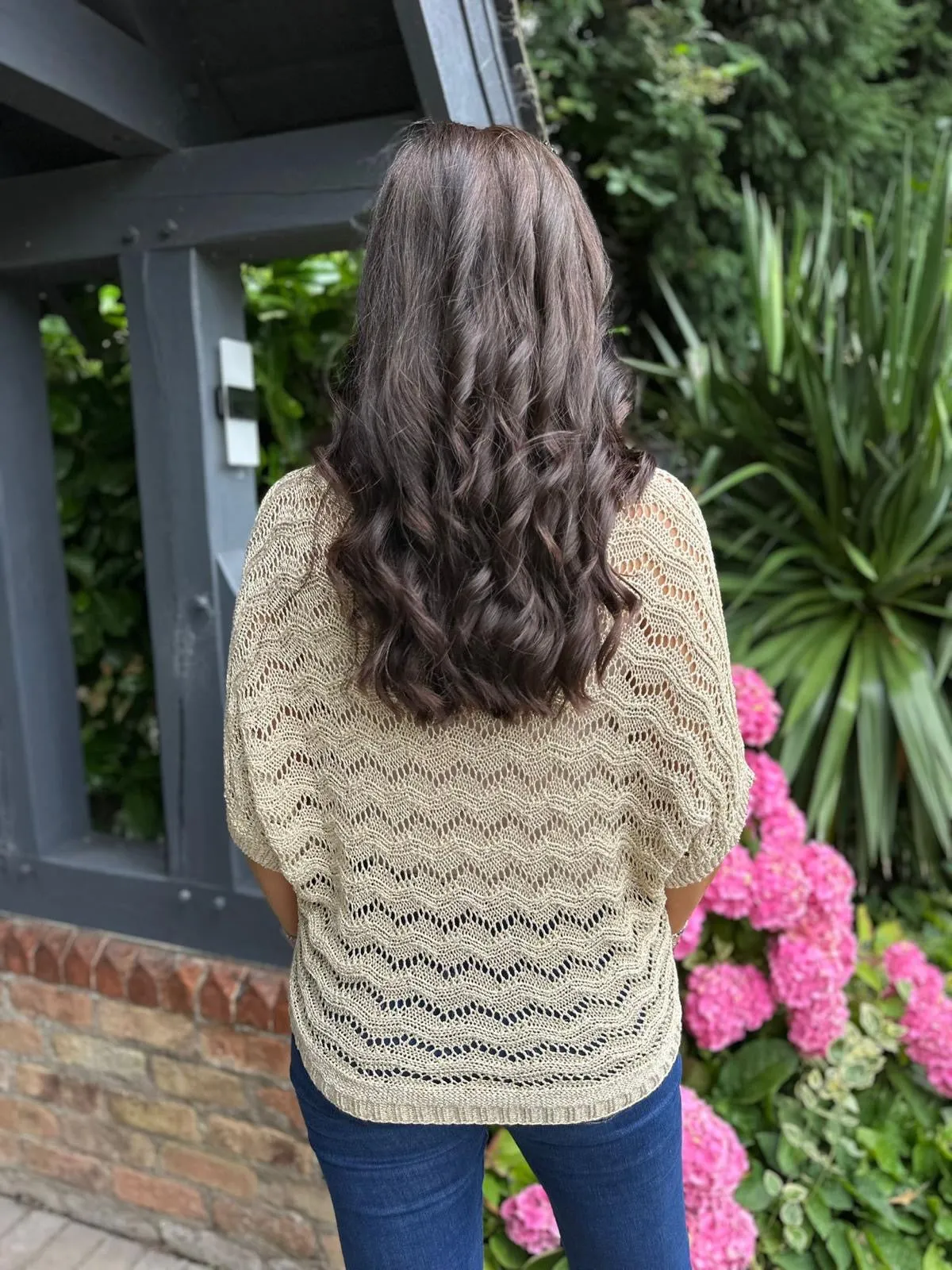 Gold Batwing Sweater Wave Pattern Sharon