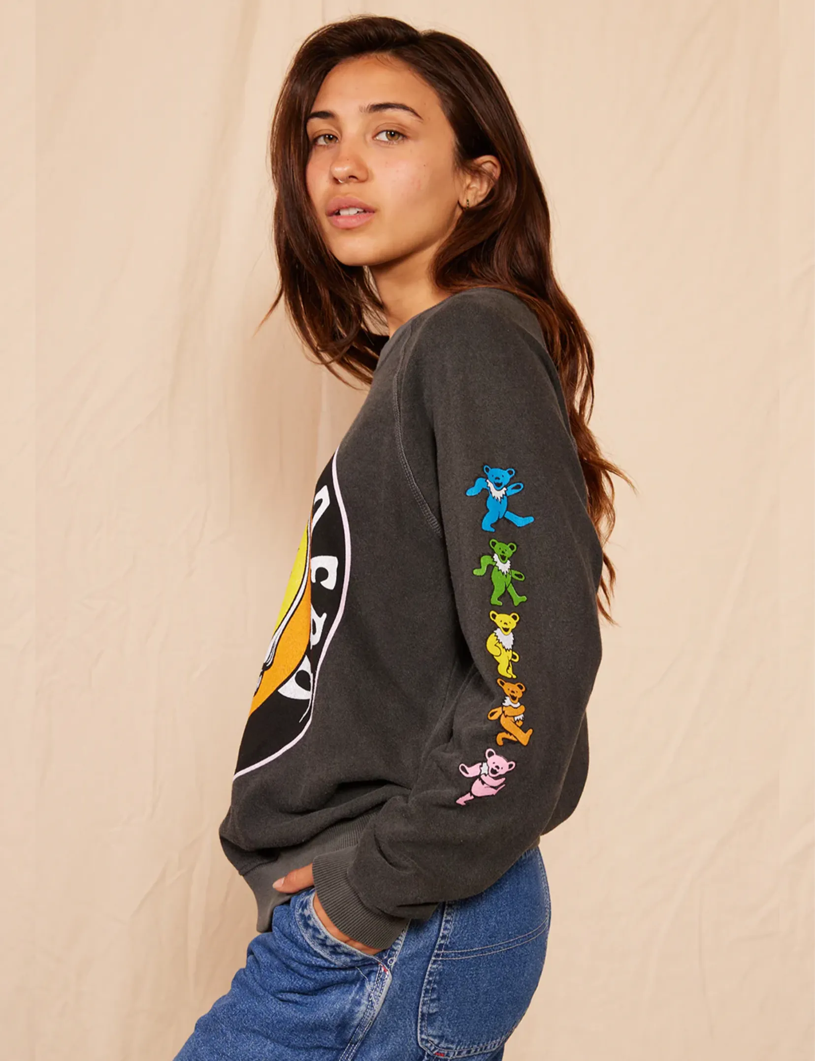 Grateful Dead Bears Dance Crewneck Sweatshirt in Washed Black