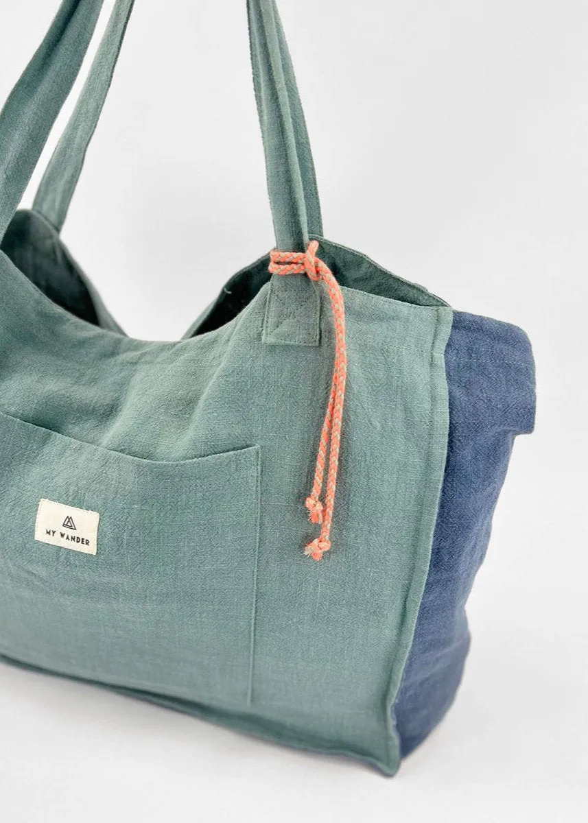 Green Linen Pack Medium Bag + Toiletry Bag