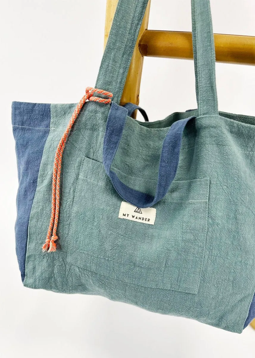 Green Linen Small Shopper Bag