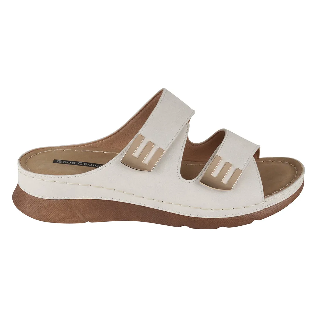 Gretchen White Comfort Flat Sandals