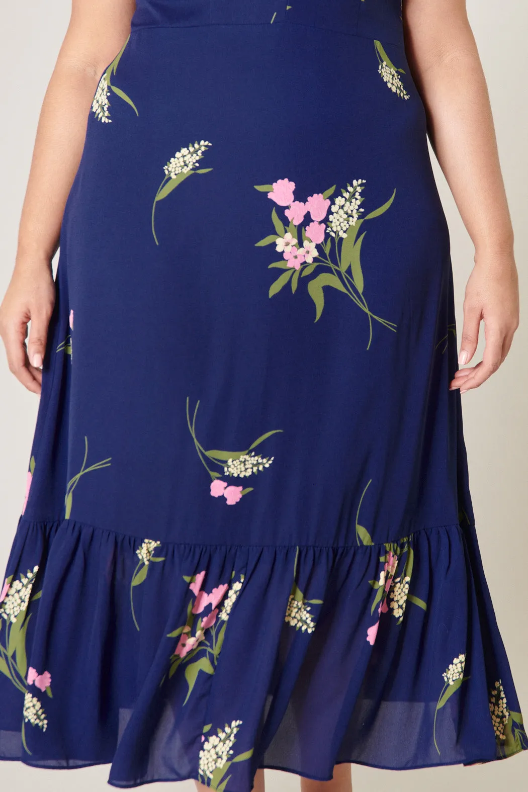 Gretta Floral Off the Shoulder Lynn Ruffle Midi Dress Curve