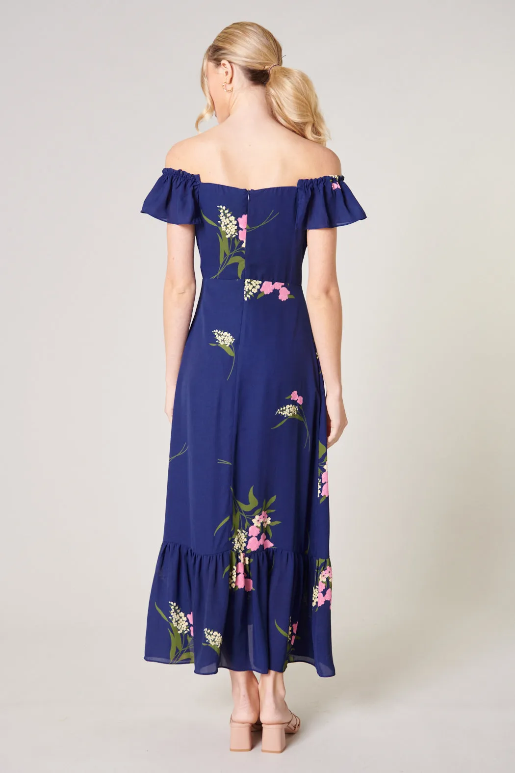 Gretta Floral Off the Shoulder Lynn Ruffle Midi Dress