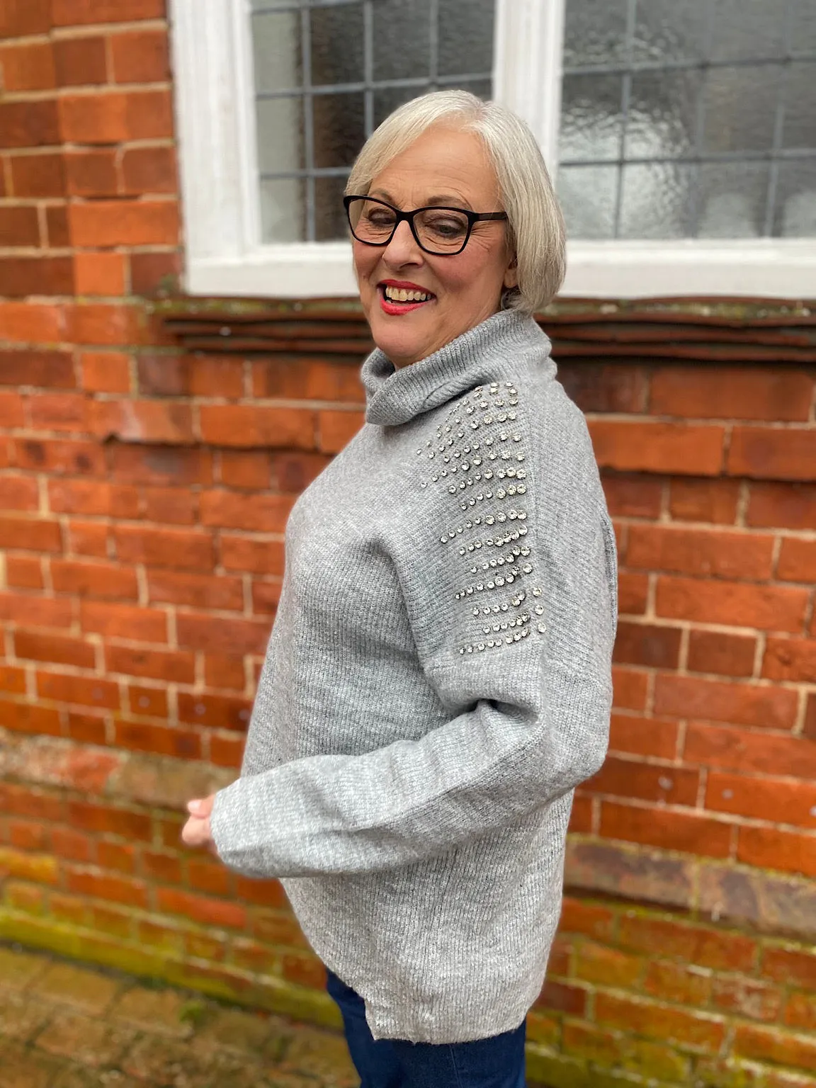 Gray Gem Shoulder Knit Claire