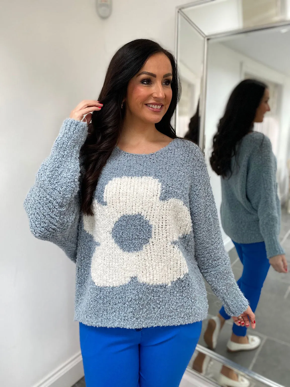 Grey Floral Jumper - Delilah