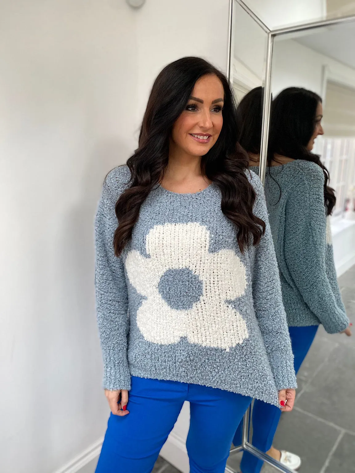 Grey Floral Jumper - Delilah