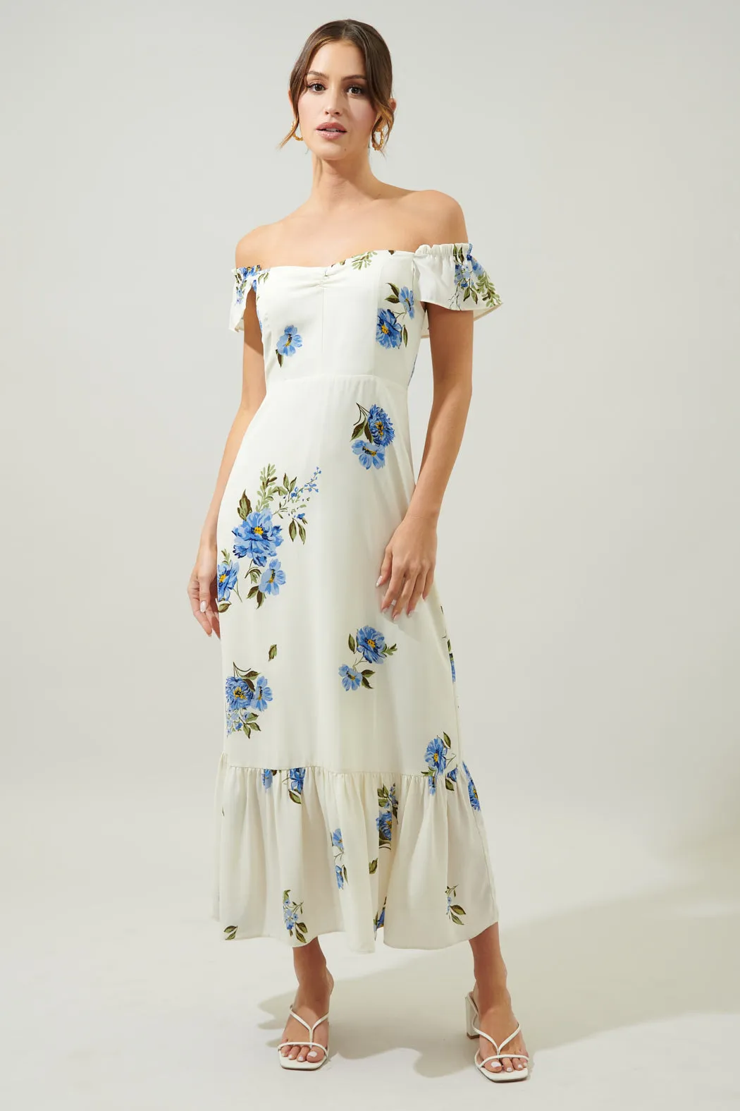 Hadley Off the Shoulder Lynn Ruffle Midi Dress