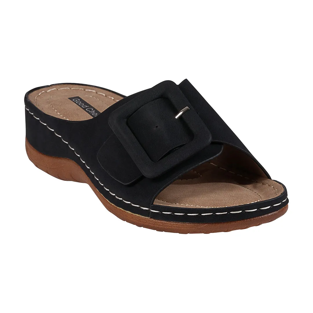 Hamden Black Buckle Comfort Flat Sandals