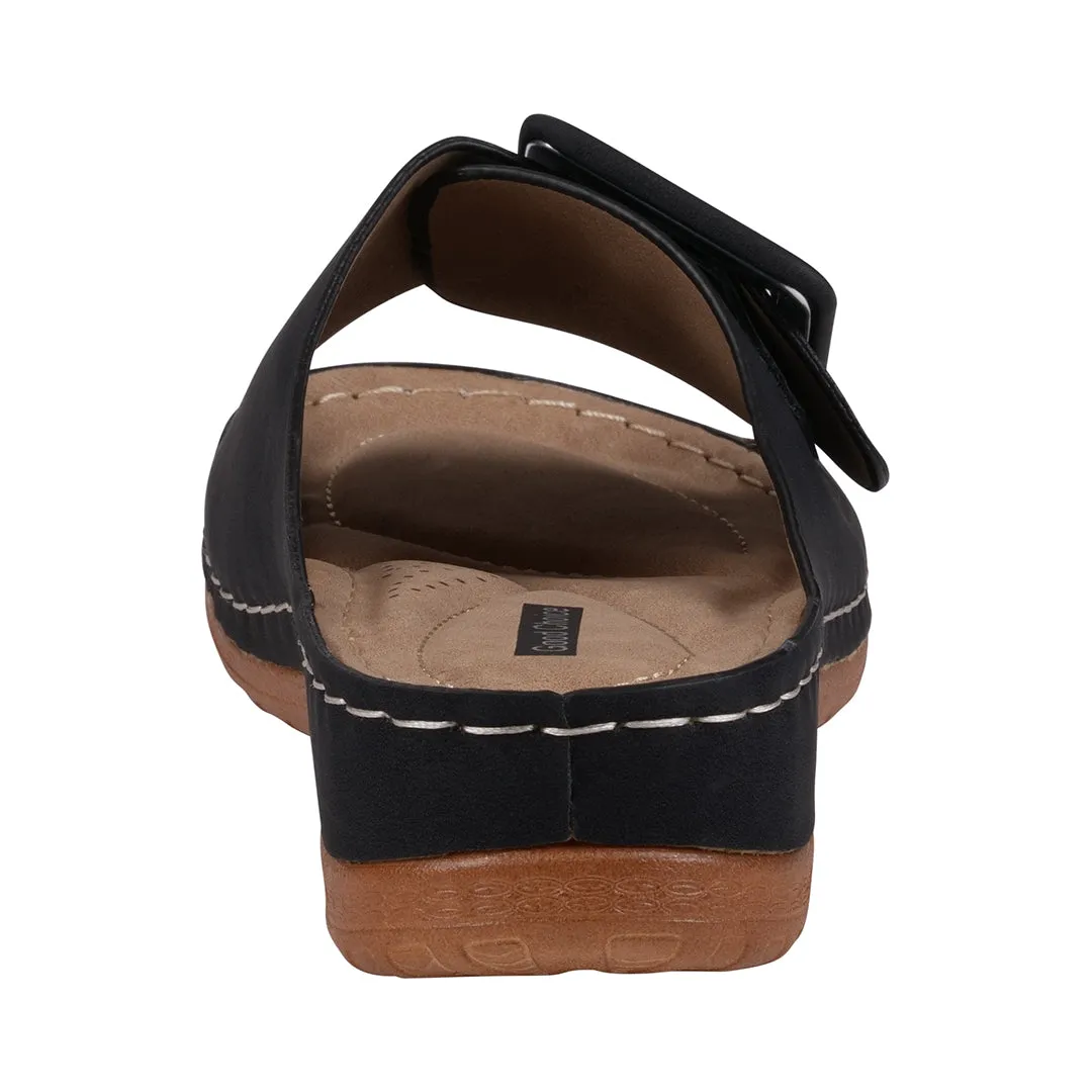 Hamden Black Buckle Comfort Flat Sandals