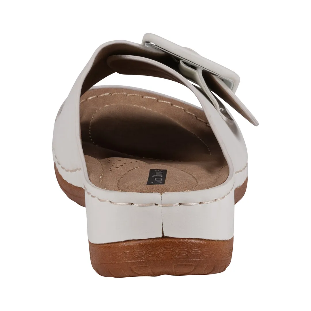 Hamden White Buckle Comfort Flat Sandals