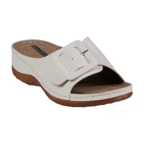 Hamden White Buckle Comfort Flat Sandals