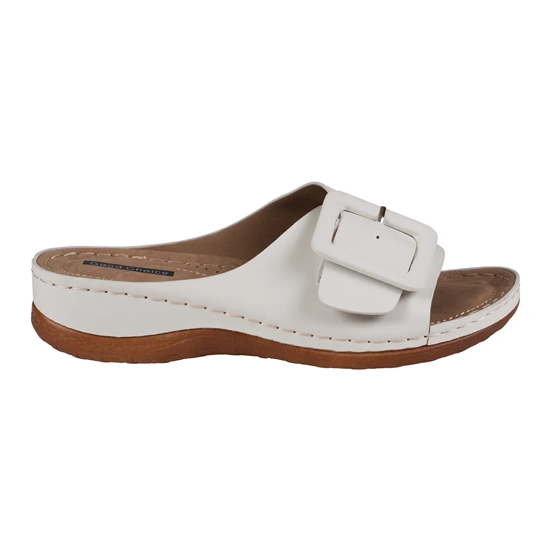 Hamden White Buckle Comfort Flat Sandals