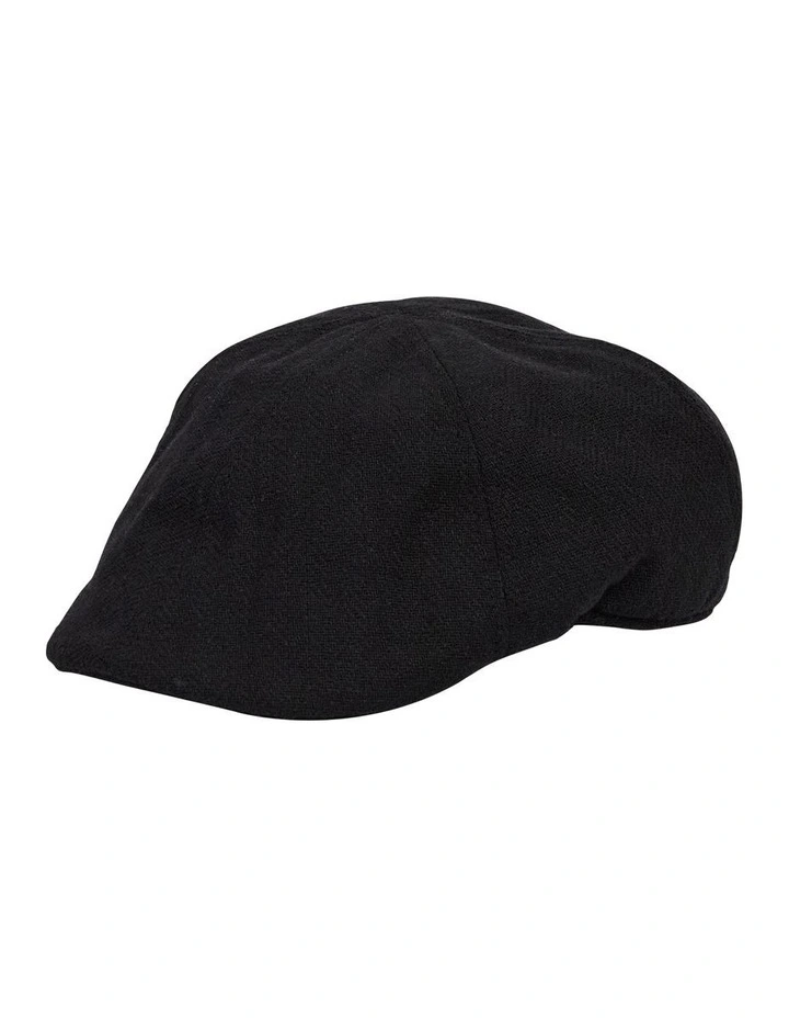 Herringbone Flat Cap in Black