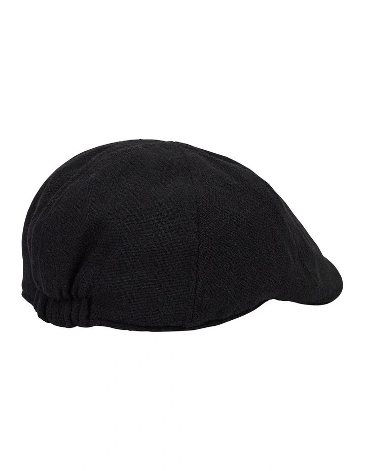 Herringbone Flat Cap in Black