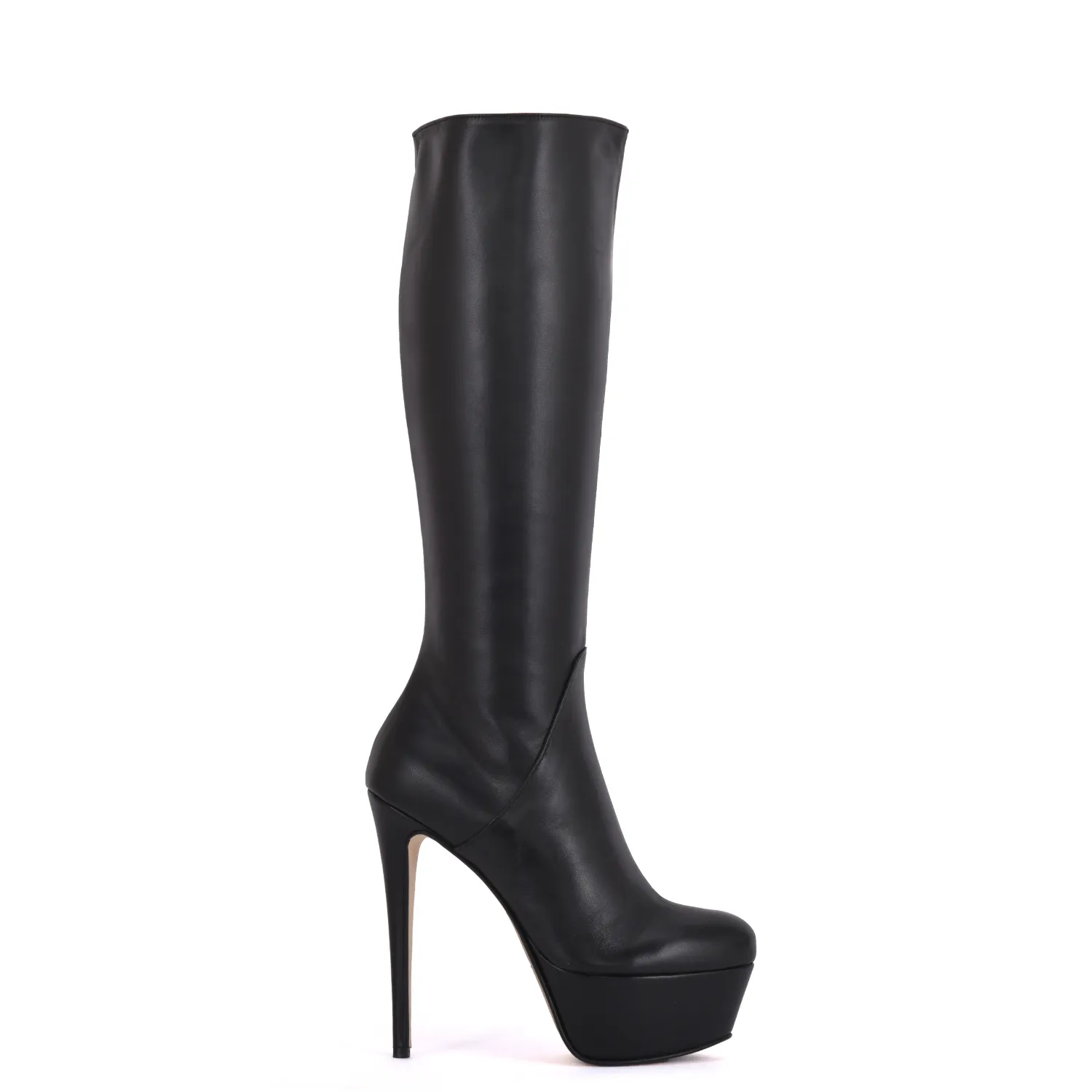 High knee boots with platform heels in real leather