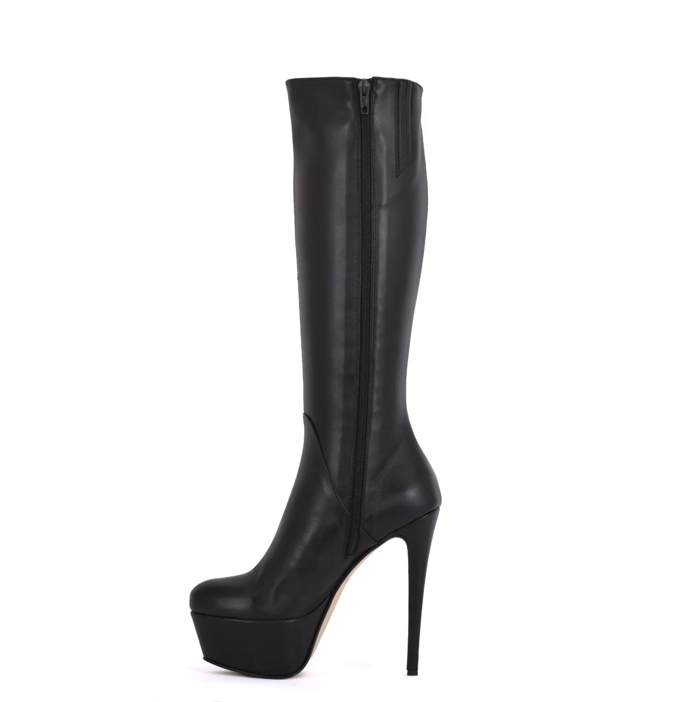 High knee boots with platform heels in real leather