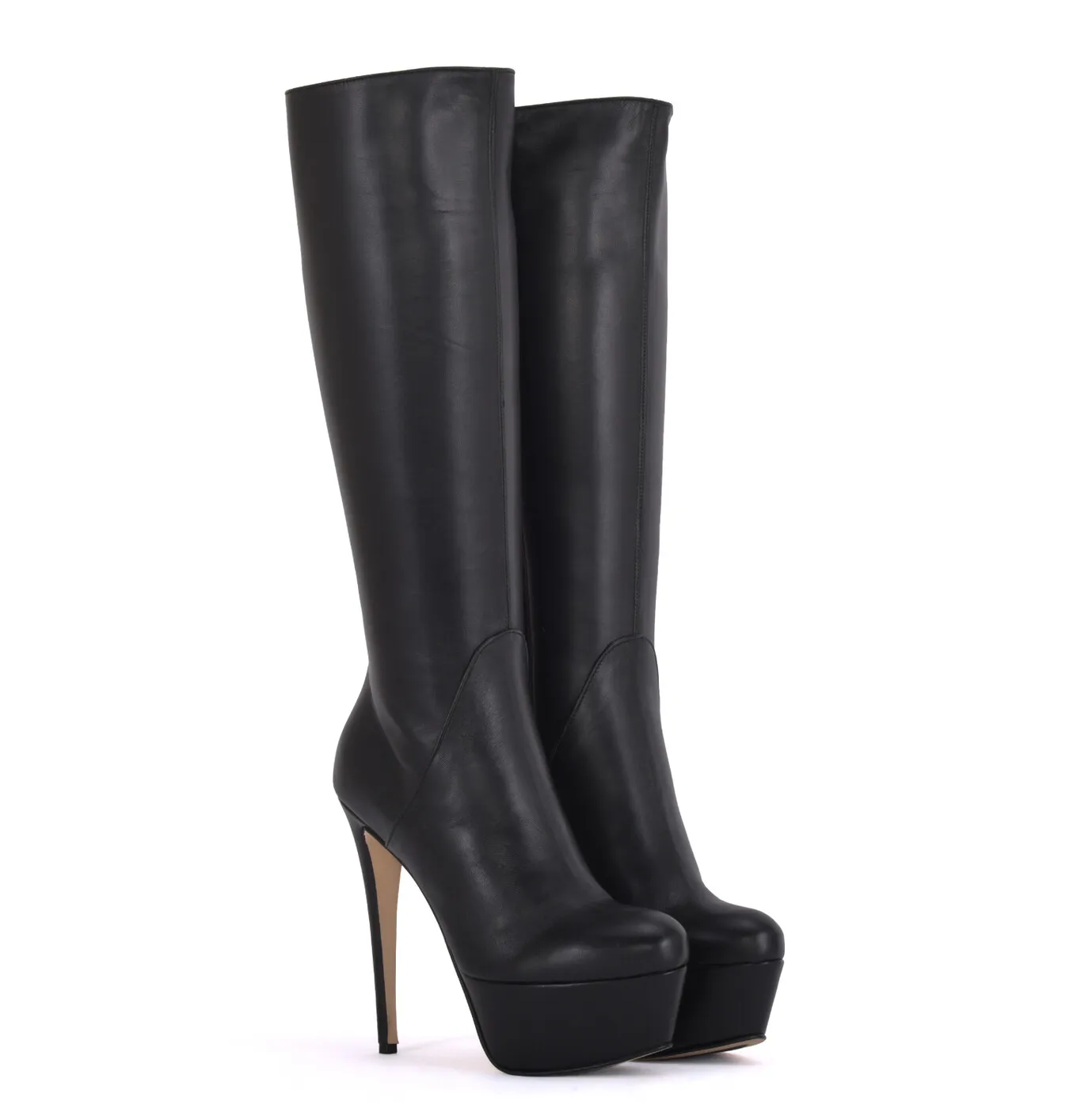 High knee boots with platform heels in real leather