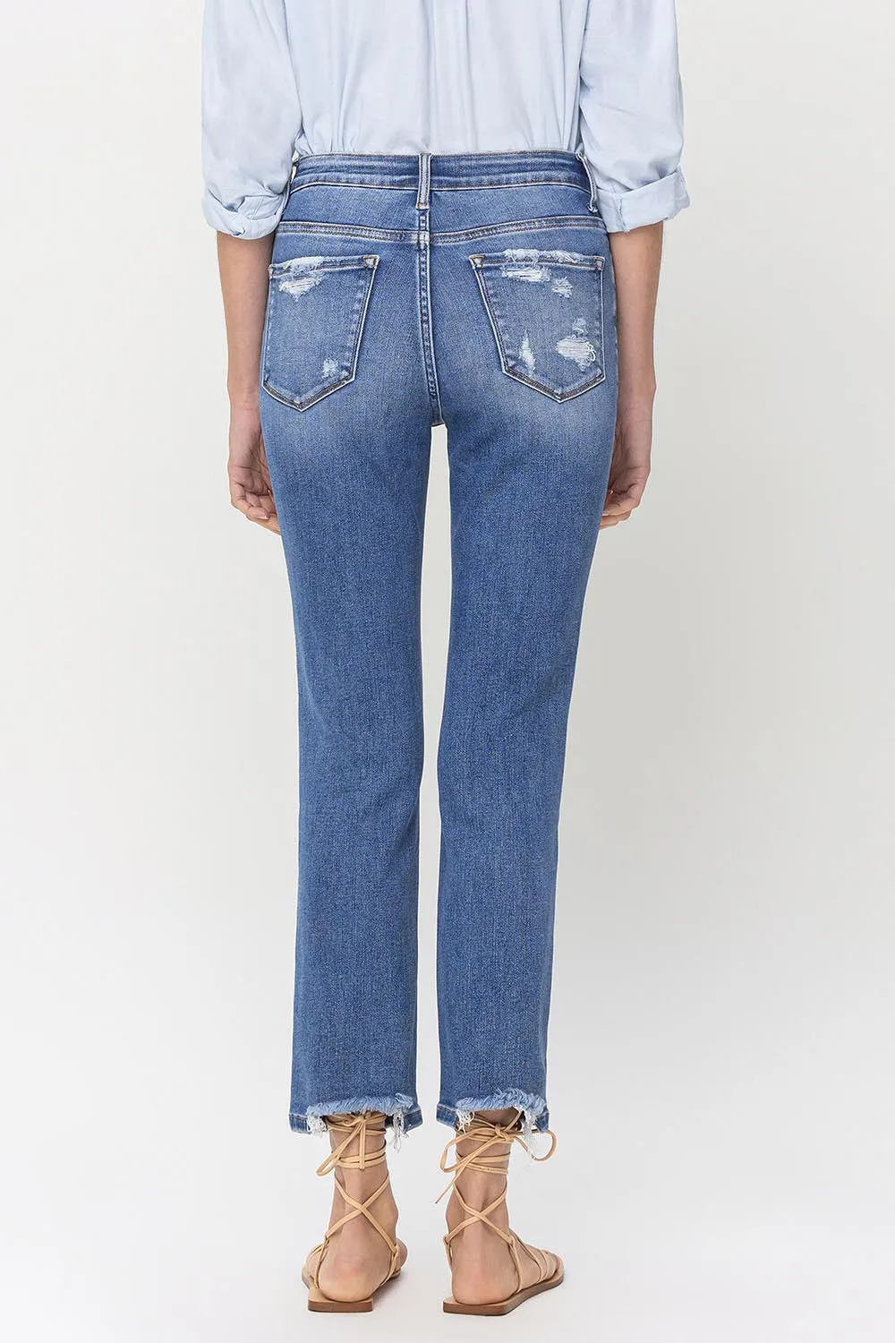 High Rise Raw Hem Straight Jeans for Women by Lovervet at High Rise.