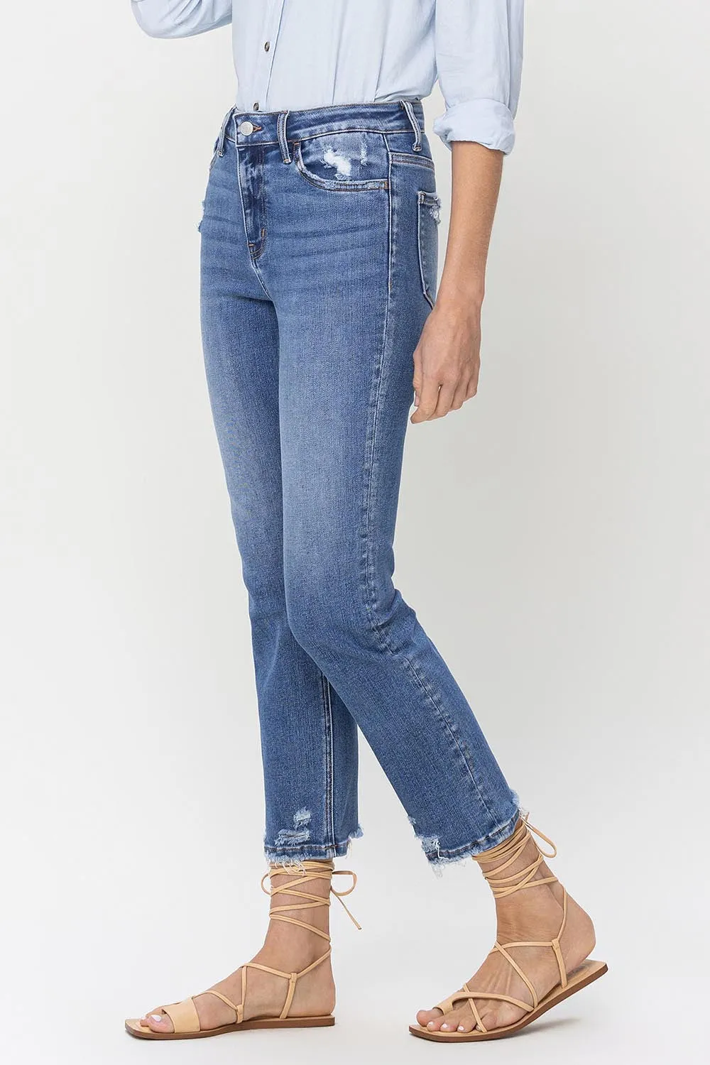 High Rise Raw Hem Straight Jeans for Women by Lovervet at High Rise.