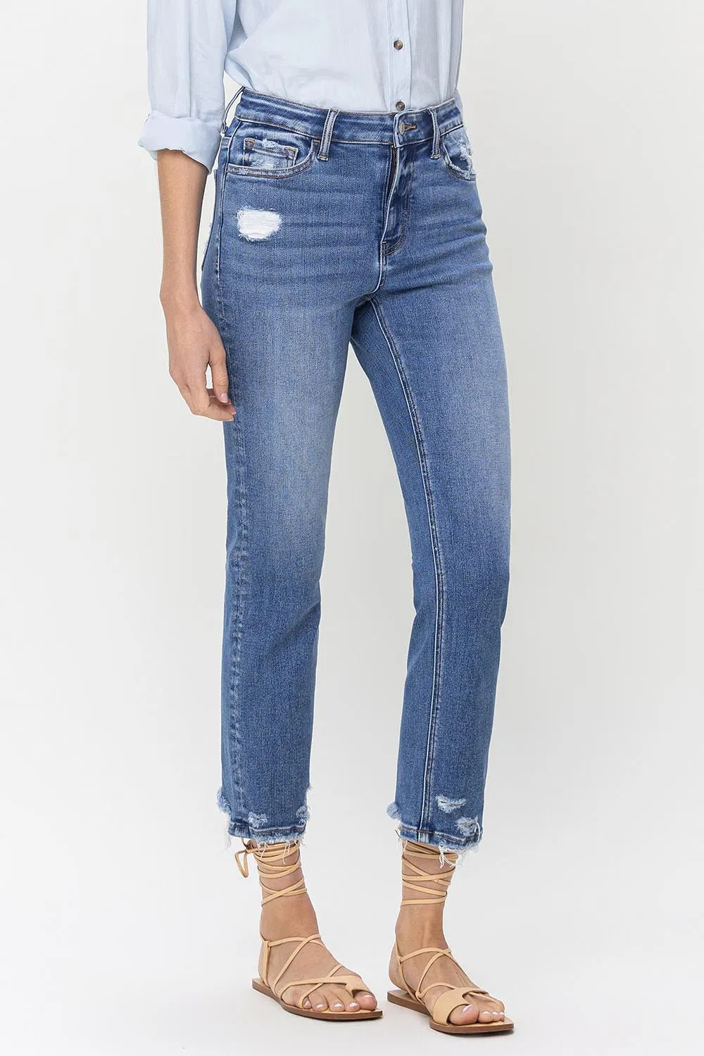 High Rise Raw Hem Straight Jeans for Women by Lovervet at High Rise.